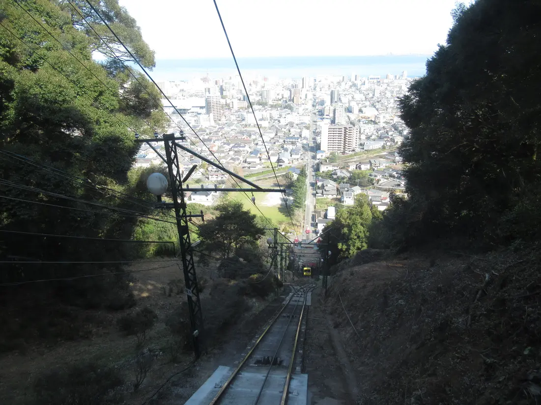 ケーブルカーから見える別府市街と別府湾の絶景