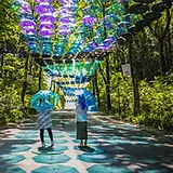 約800本のカラフルな傘が広がる非日常の空間！新緑が眩しい「メッツァビレッジ」で開催中