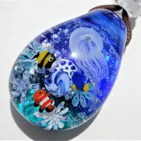 「Ｋ’ｓ　glass 桂知子 」　ガラスとんぼ玉ペンダント　（くらげと熱帯魚）　