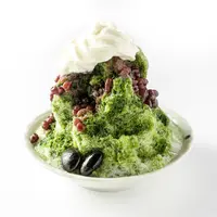 かき氷 抹茶あずき　高萩産花豆 常陸大黒を添えて 850円＜トッピング/練乳エスプーマ＋100円＞