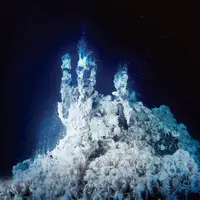 熱水噴出孔とゴエモンコシオリエビ ©JAMSTEC