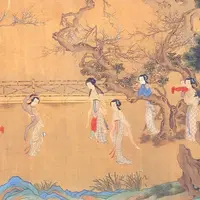 【上】仕女図巻（部分）伝仇英(きゅうえい)筆　中国・明時代