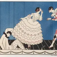 ジョルジュ・バルビエ版画『ル・カルナヴァル』より「クラウンとコロンビーヌとアルルカン」1914年 ©兵庫県立芸術文化センター