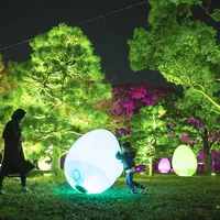 呼応する、たちつづけるものたちと木々 / Resisting and Resonating Ovoids and Trees teamLab, 2017, Interactive Digital Installation, Endless, Sound: Hideaki Takahashi