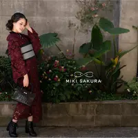 ボルドーレース着物 フリル半幅帯