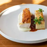 ふっくらチキン セロリのテリーヌ パースニップ＊2のピューレ クランベリーソース