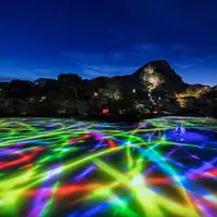 小舟と共に踊る鯉によって描かれる水面のドローイング