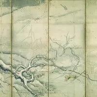重要文化財　四季花鳥図屛風（左隻）　雪舟等楊筆　室町時代・15世紀　京都国立博物館蔵   【展示期間：4月13 日～5月6日】