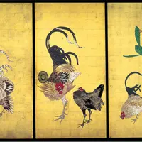 重要文化財　仙人掌群鶏図襖（部分）　伊藤若冲筆　江戸時代・18世紀　大阪・西福寺蔵