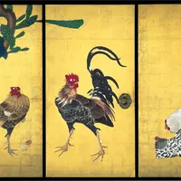 重要文化財　仙人掌群鶏図襖（部分）　伊藤若冲筆 　江戸時代・18世紀　大阪・西福寺蔵