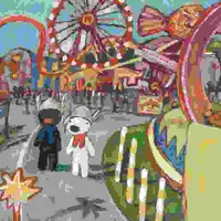 フォトスポットに使われるデザイン 絵本「リサとガスパール　ゆうえんちへいく」より