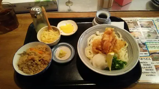 かしわ天ぶっかけと炊き込みご飯セット