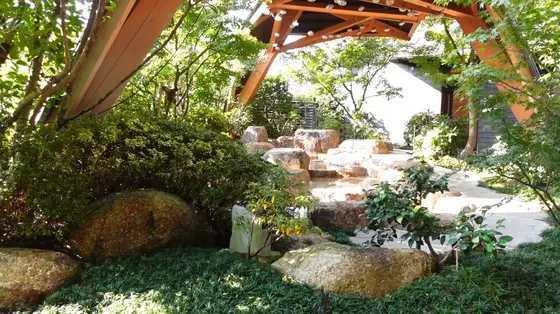 窓辺の湯エリアから見える中庭の景色