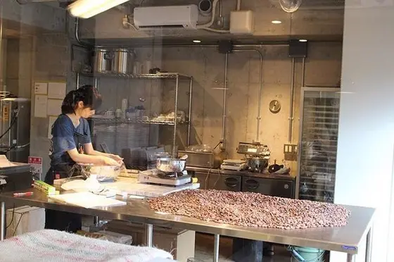 カカオ豆からの製造がみれる
