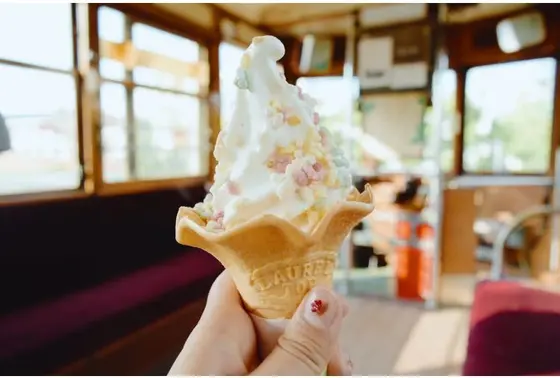 あられがついたソフトクリーム