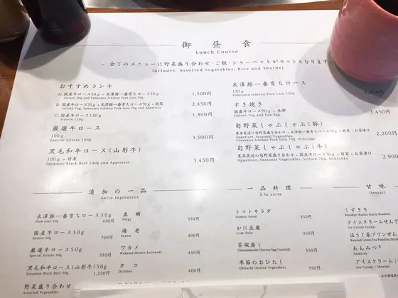 メニューは¥1200から