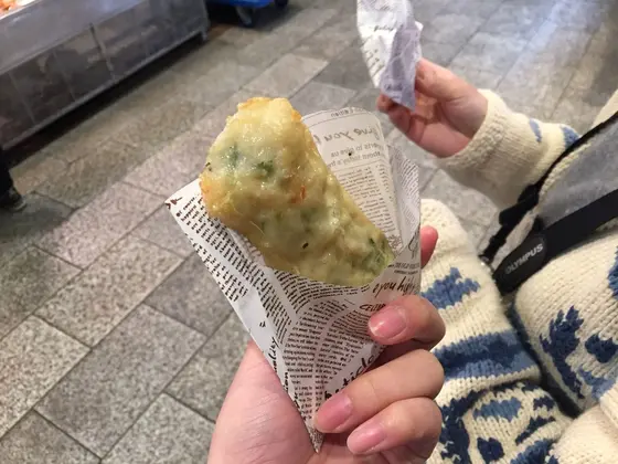 百合根湯葉巻き天とお好み焼き天