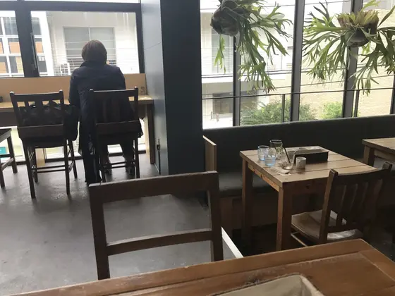 緑があって天井が高く落ち着いた感じ