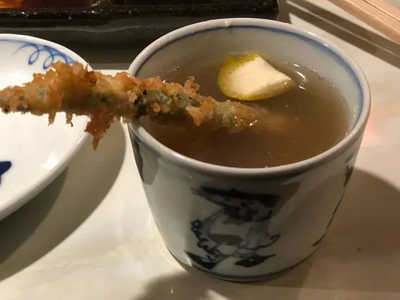 インゲンと子持ち昆布の柚子風味アサリスープ