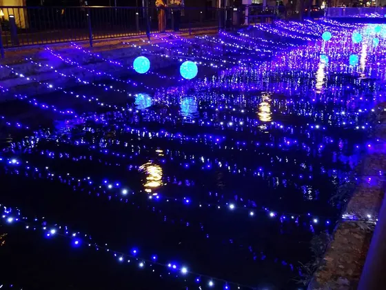目の前は”西川緑道公園”