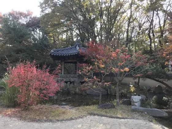 池の向こうの東屋