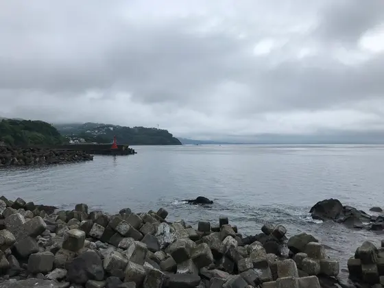 遠くに小田原の町並み