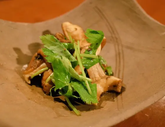 焼き椎茸と三つ葉の実山椒和え
