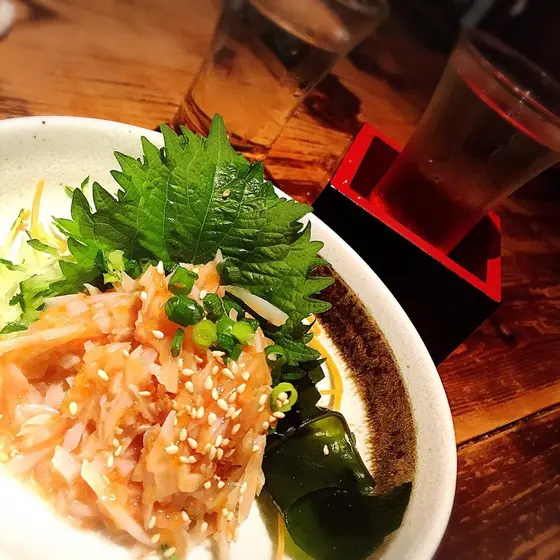 日本酒一合と梅水晶