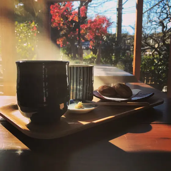 外にのぞむ紅葉