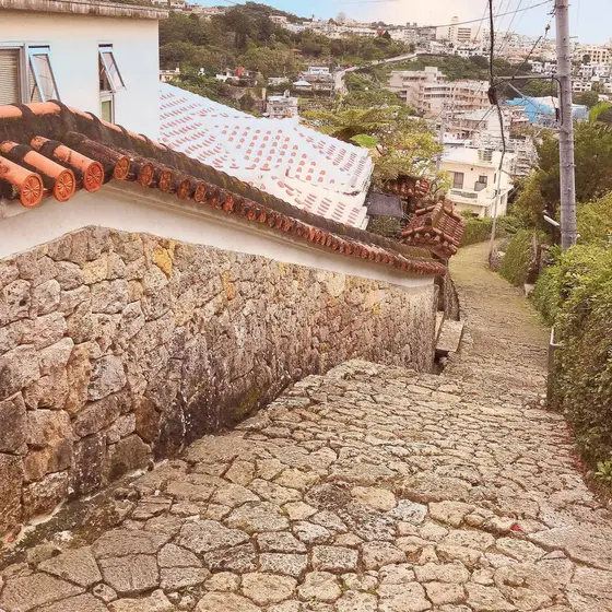 白い屋根と石畳