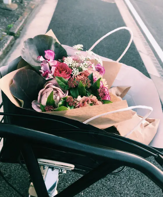 チャリに乗せて走る。