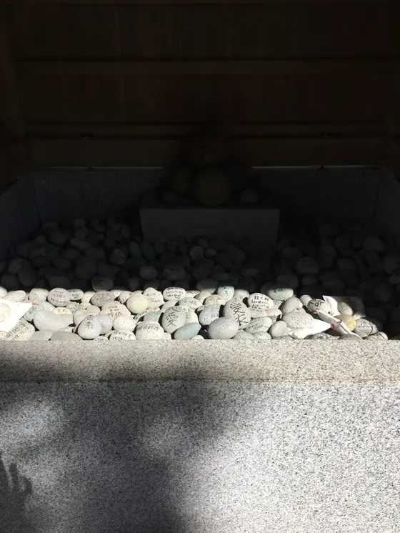 子宝祈願の御守りを買うと、丸い石を貰えます。無事に子供が産まれたら、石に名前を書いてこちらに返納するそうです。こんなにいっぱい♡