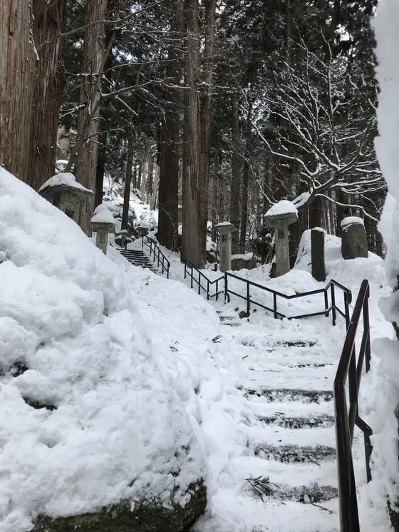 山寺の石段を登ります