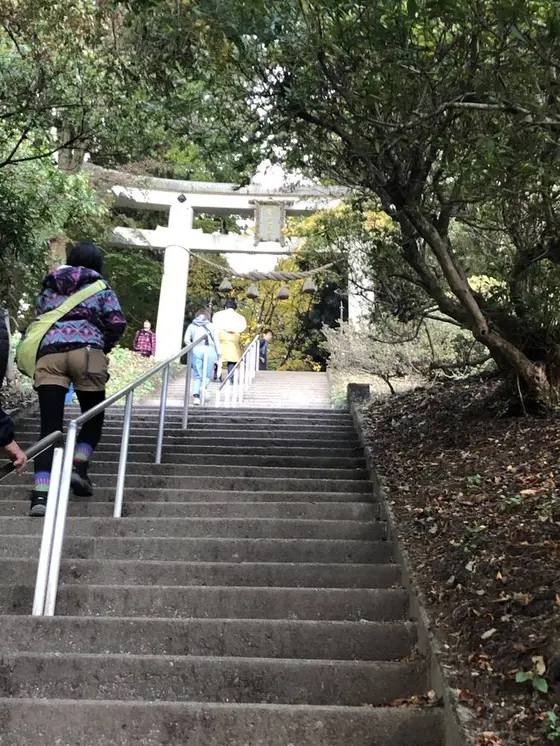 山頂駅からは急な階段の先に鳥居