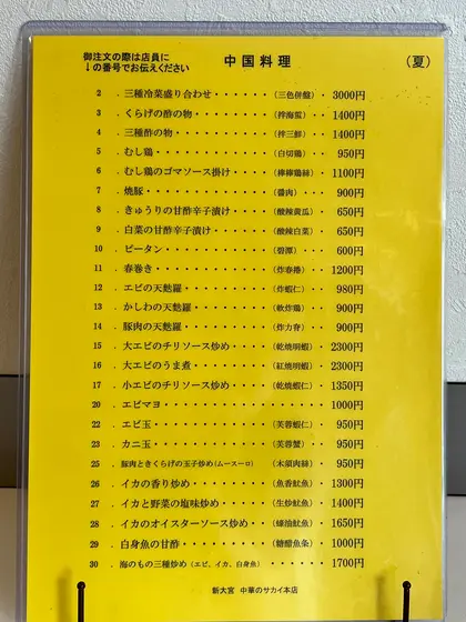 メニュー表
