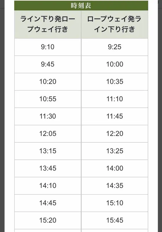 シャトルバス時刻表