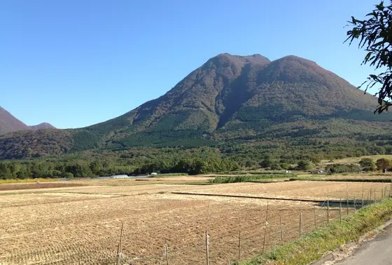 由布岳の裾野から見上げる