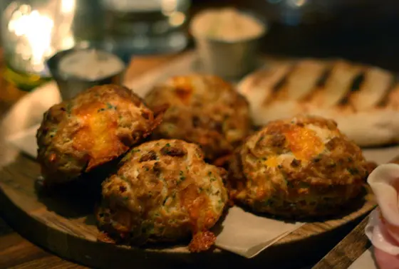 BACON CHEDDER BUTTERMILK BISCUITS, maple butter