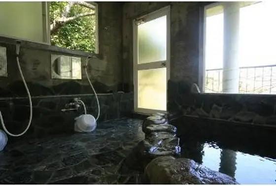 ご主人の力作、岩風呂で寛ぐ。