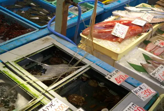新鮮魚介類も販売