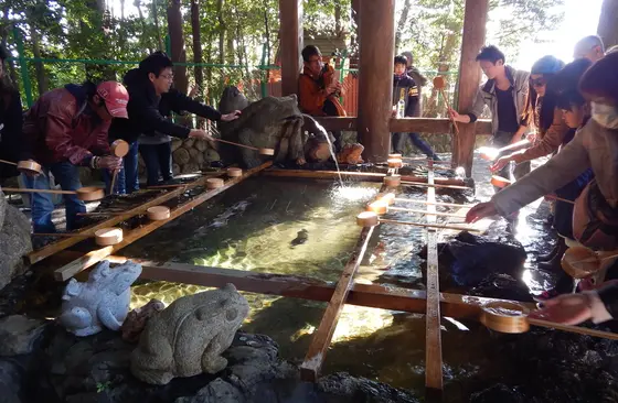 カエルさんがいっぱいの手水舎