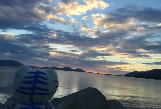 人魚の浜駐車場からの夕日２