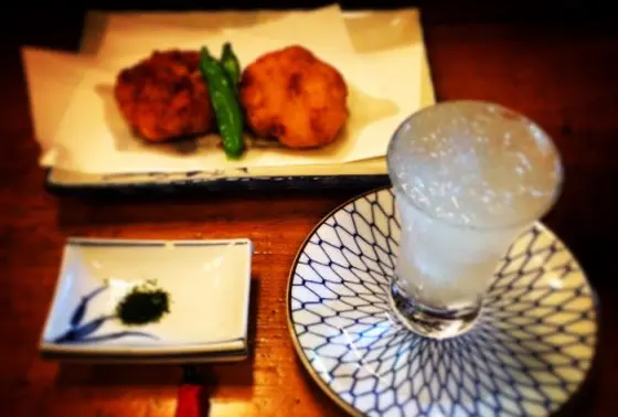 凍結酒と海老しんじょう