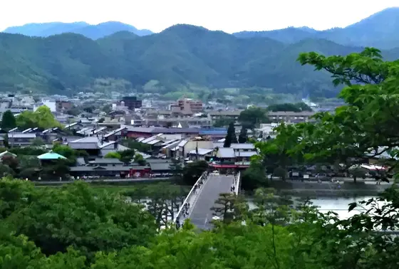 まっすぐ伸びる渡月橋が見られます