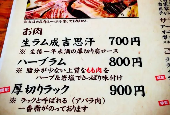 シンプルなメニュー