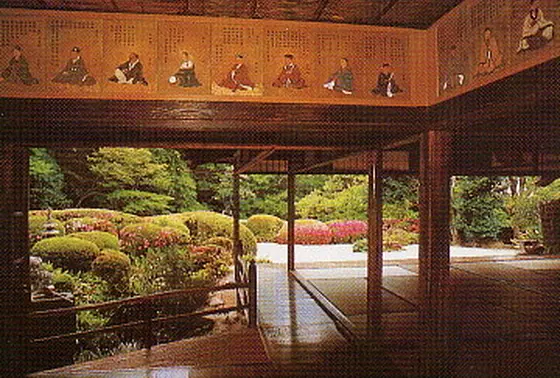 詩仙の間に掲げられた漢晋唐栄の詩家三十六人の肖像画