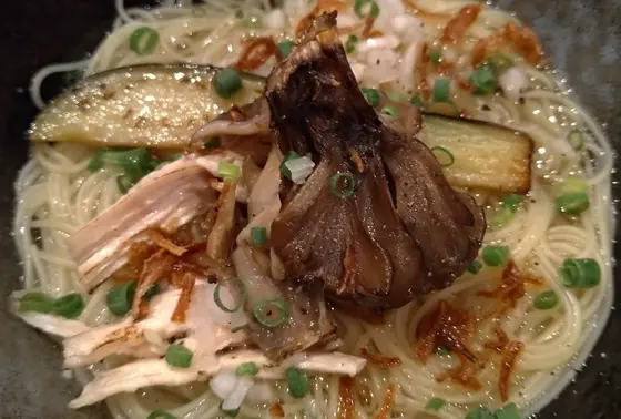 ナスときのこのスープパスタ
