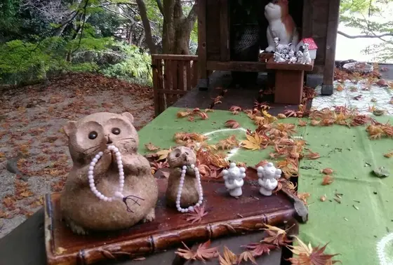 イチョウと紅葉の参道の横から…