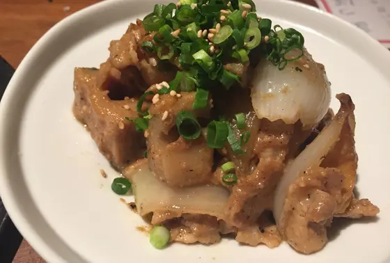 からし蓮根の炒め物。