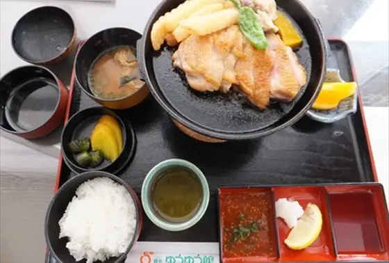 レストランで阿波尾鶏の鉄板焼き